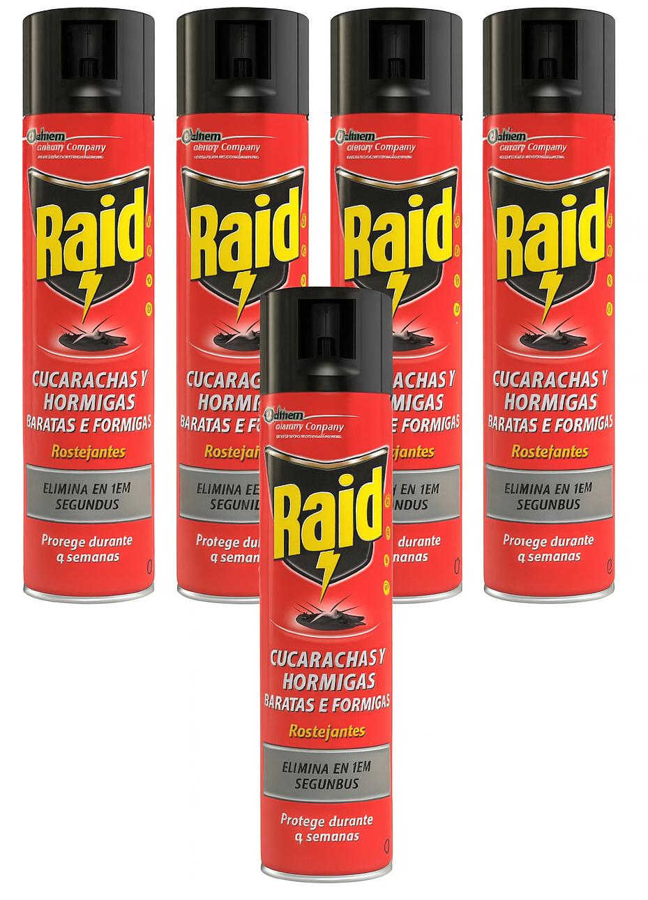 5 x Raid Kakerlaken, Schaben & Ameisen Insektizid 400ml